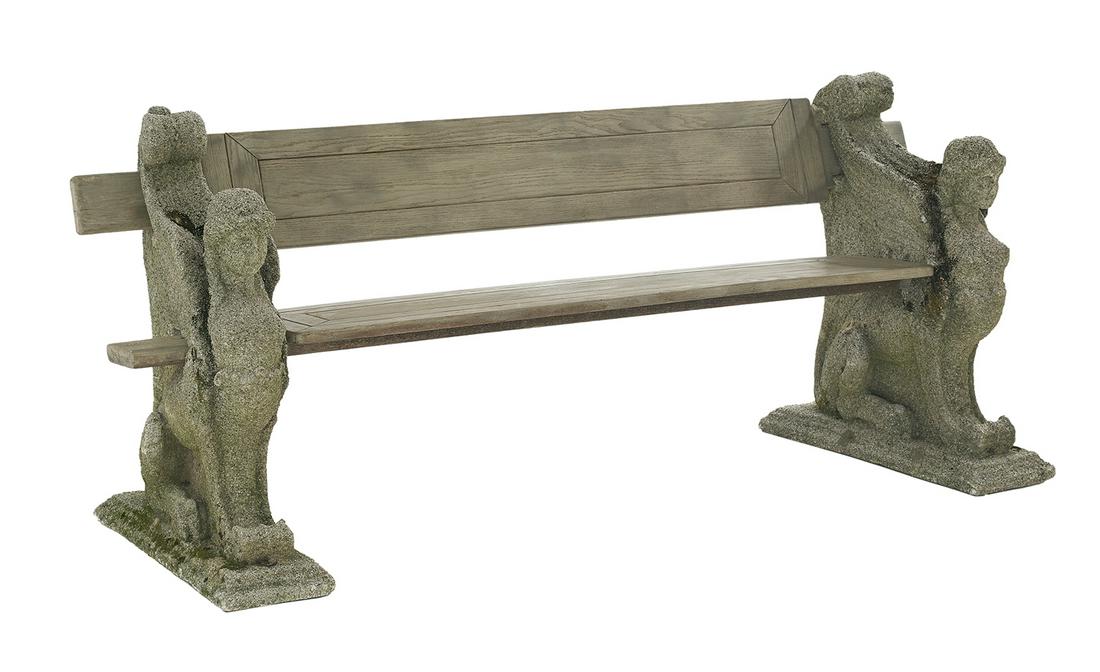 Cast Stone Figural Garden Bench (1 of 1)