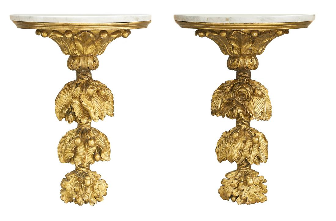 Pair of Italian Marble-Top Demi-lune Tables (1 of 3)