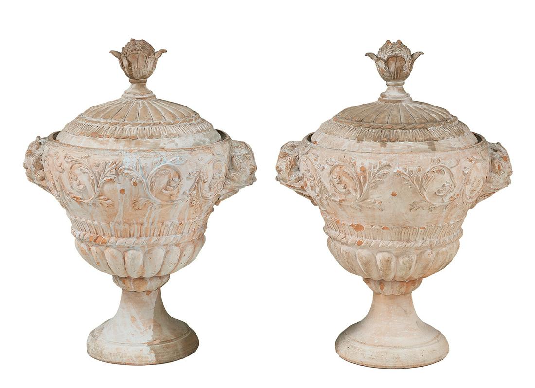 Pair of Terracotta Covered Garden Urns (1 of 1)