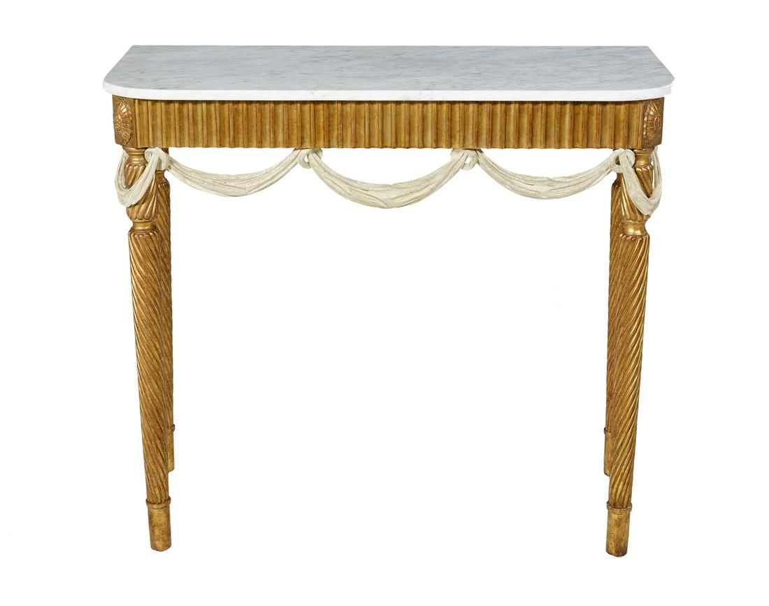 Contemporary Giltwood and Marble-Top Side Table (1 of 2)