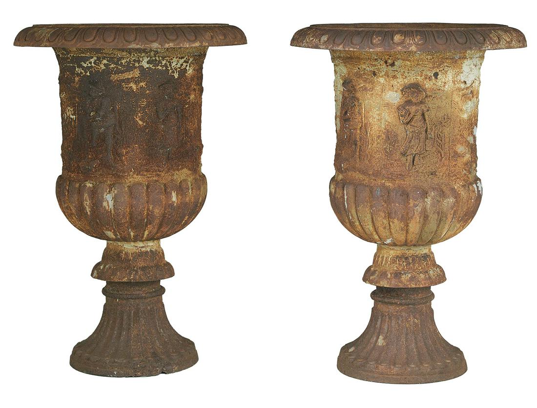 Pair of Neoclassical-Style Cast-Iron Garden Urns (1 of 1)
