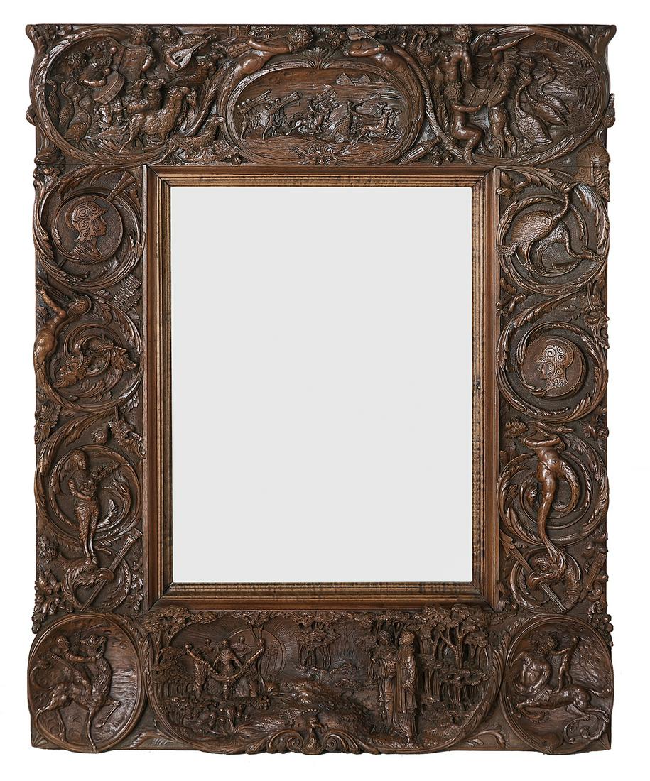 Unusual Continental Black Forest Carved Mirror (1 of 2)
