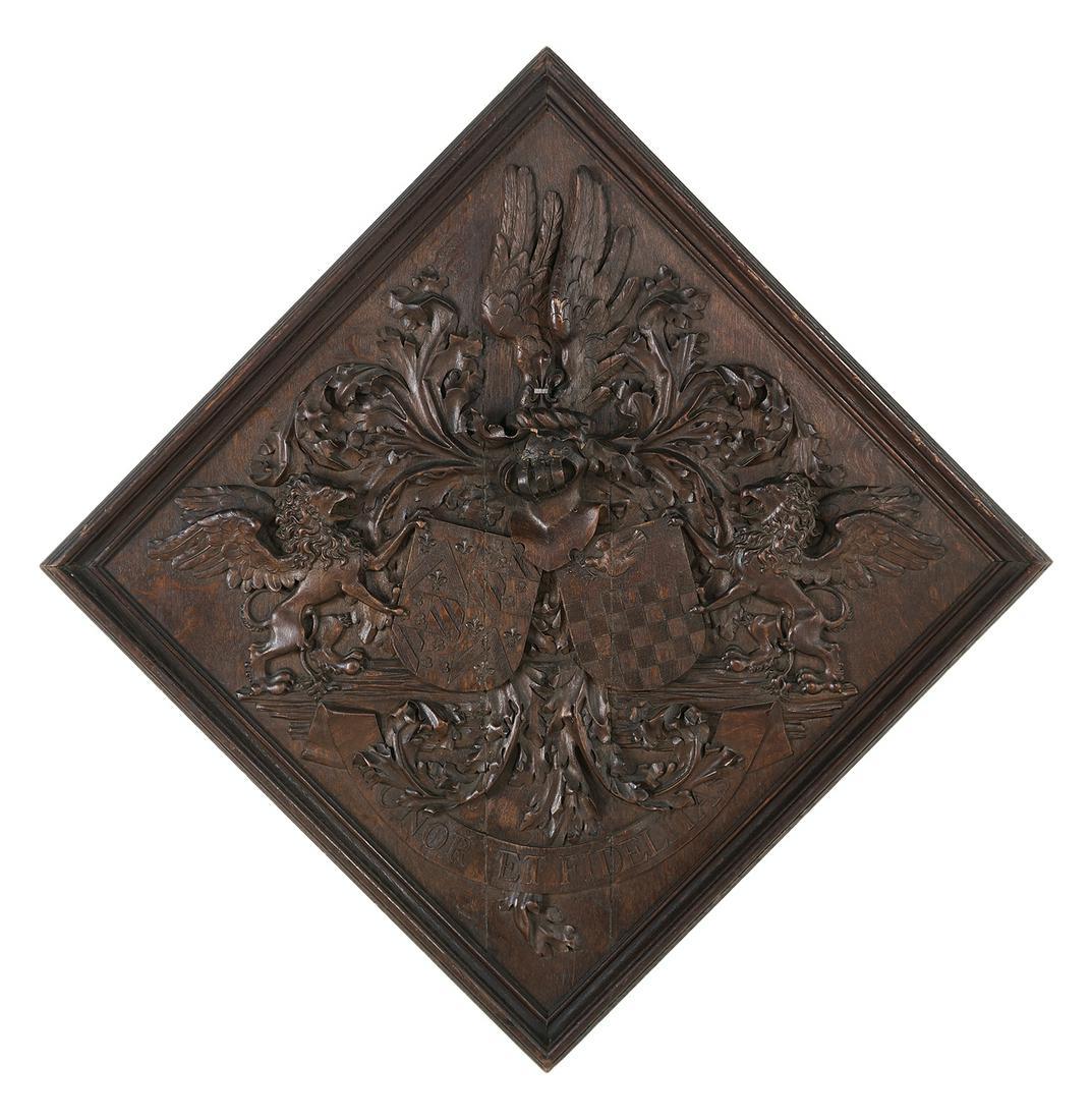 Continental Carved Oak Hatchment Panel (1 of 2)