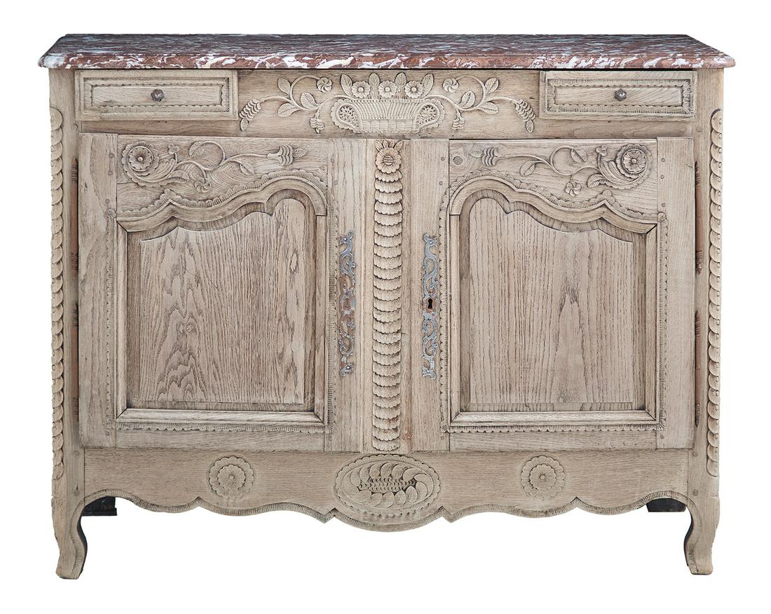 French Provincial Oak and Marble-Top Buffet (1 of 1)