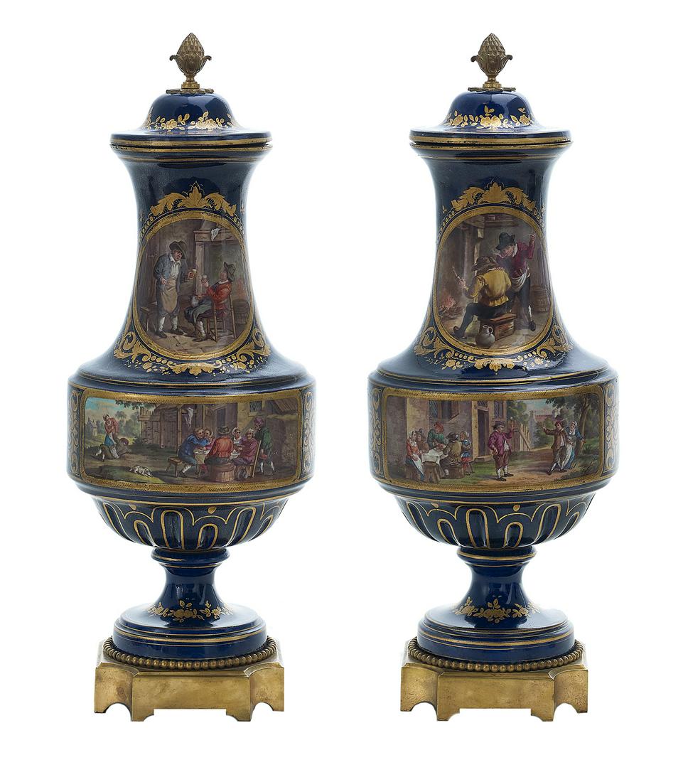 Pair of French Bronze and Porcelain Covered Vases (1 of 1)