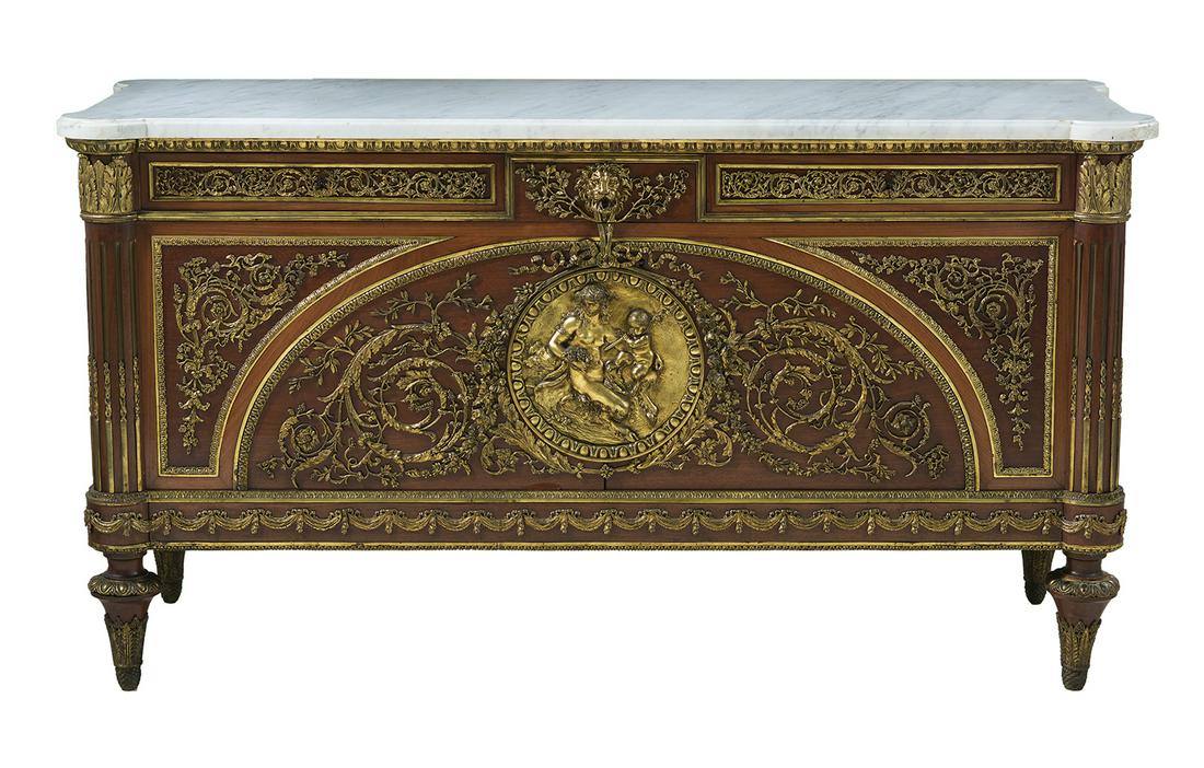 Louis XIV-Style Kingwood and Marble-Top Cabinet (1 of 5)