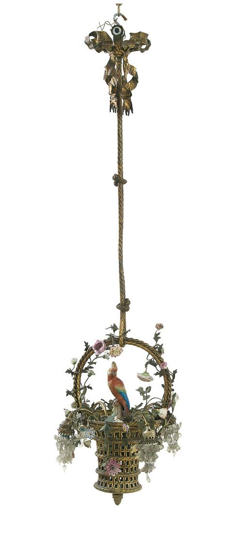 French Gilt-Bronze and Porcelain Chandelier (1 of 1)