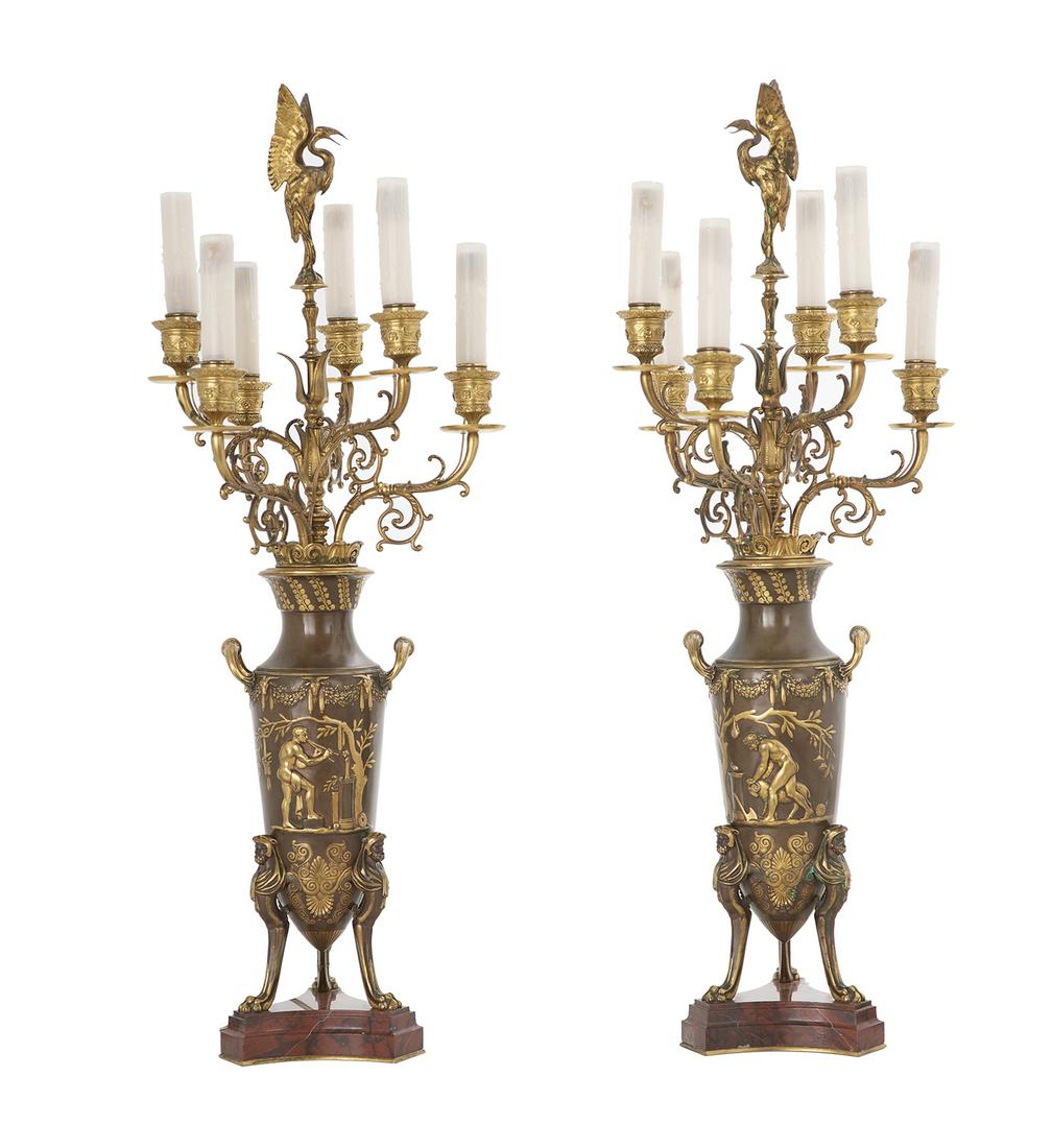 Pair of French Bronze and Marble Candelabra (1 of 1)