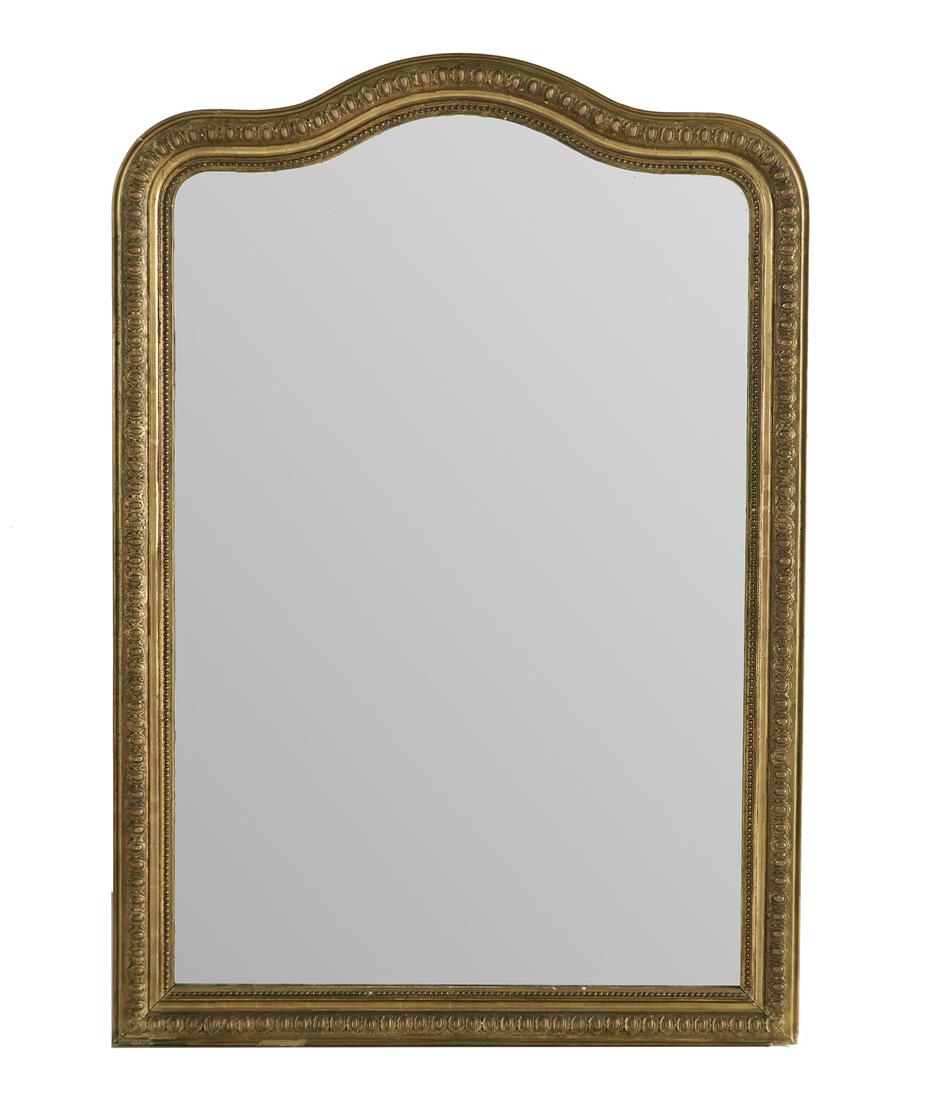 Napoleon III Giltwood Mirror: Napoleon III Giltwood Mirror third quarter 19th century, with a serpentine crest, cabochon-decorated surround and beaded liner. h. 61-1/2", w. 43" Provenance: Rothschild's Antiques, New Orleans, Louis