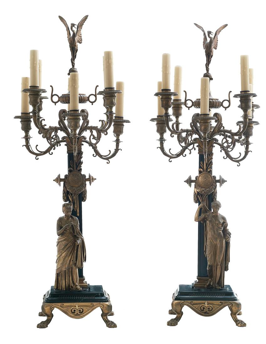 Pair of French Bronze and Marble Candelabra (1 of 1)