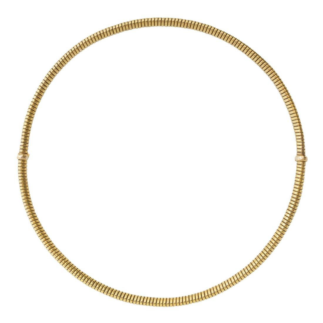 Two Convertible Gold Bracelets: Two Convertible Gold Bracelets 14k yellow gold, the two snake chain bracelets designed to be worn alone or connected together to be worn as a choker. bracelet l. 7-1/2", choker l. 15", total weight 24