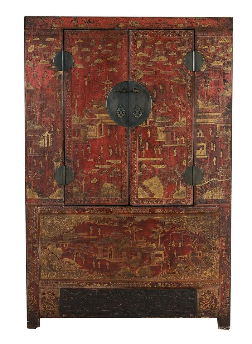 Chinese Red-Lacquered Cabinet (1 of 2)