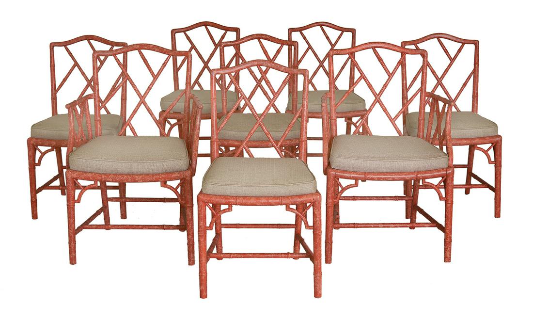 Suite of Eight Polychromed Faux Bamboo Chairs (1 of 1)