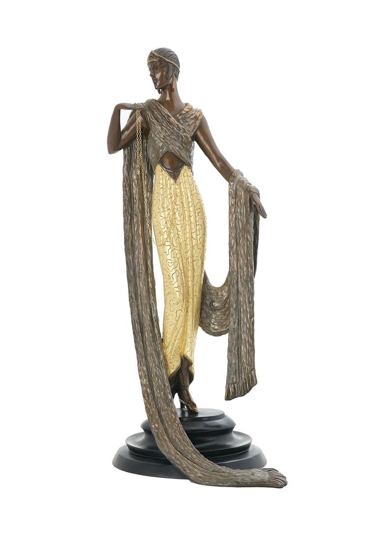 Erte (Russian/French, 1892-1990): (Romain de Tirtoff) Erte (Russian/French, 1892-1990) "Je L'Aime", 1988 patinated and cold-painted bronze cast signature, dated, numbered "208/500", copyright-marked, and inscribed "Seven Arts Ltd., Lo