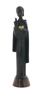 Jean Lambert-Rucki (Polish/France, 1888-1967): Jean Lambert-Rucki (Polish/France, 1888-1967) "Blessing Christ" patinated bronze cast signature along back edge of robe, on a wooden plinth. overall h. 17-3/4", w. 4-1/4", d. 4"