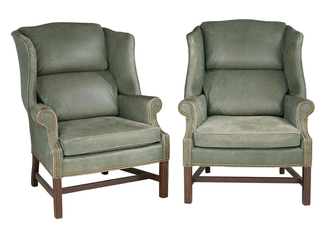 Pair of George III-Style Leather Wing Chairs (1 of 1)