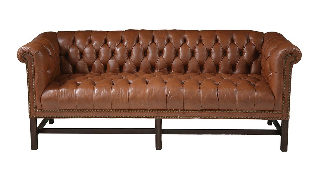 "Saddle" Leather-Upholstered Chesterfield Sofa (1 of 3)
