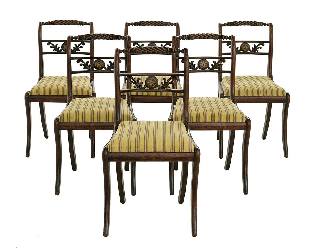 Suite of Six Regency Brass-Inlaid Dining Chairs (1 of 1)