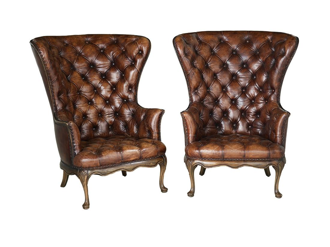 Pair of Victorian-Style Leather Library Chairs (1 of 1)