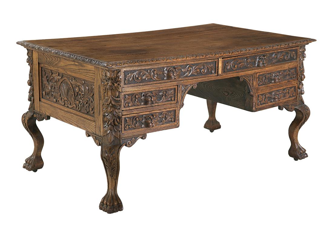 American Carved Oak Partners Desk (1 of 2)