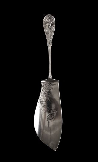 Tiffany "Japanese" Sterling Silver Fish Slice: Tiffany & Co. "Japanese"-Pattern Sterling Silver Fish Slice, the pattern designed in 1871 by Edward Chandler Moore (1827-1891), New York, the scimitar-shaped blade engraved with a butterfly and bamboo