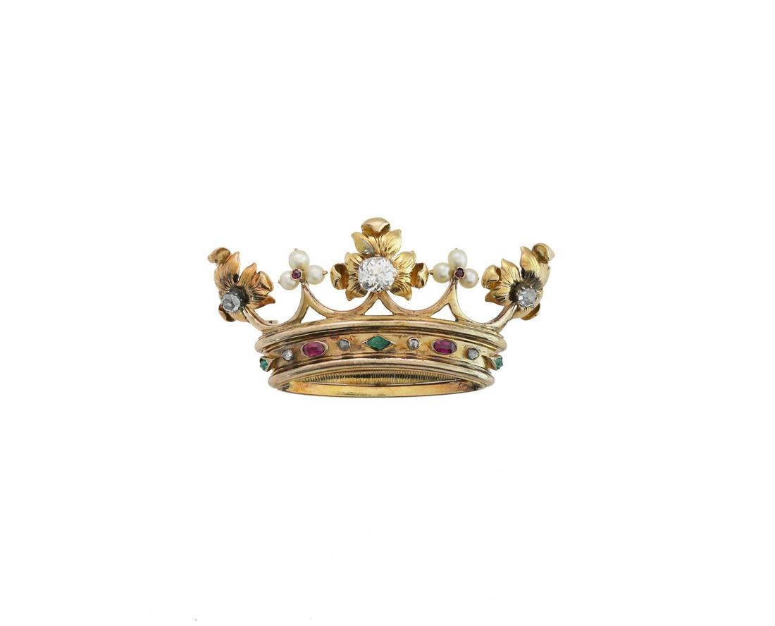 Victorian Gold and Diamond Crown Brooch (1 of 1)