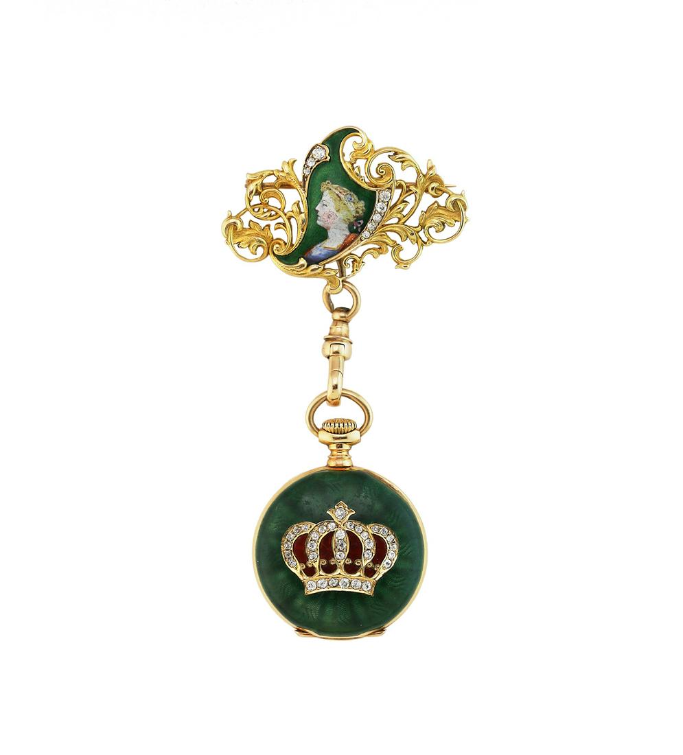 Antique Gold and Enamel Lady's Lapel Watch (1 of 3)
