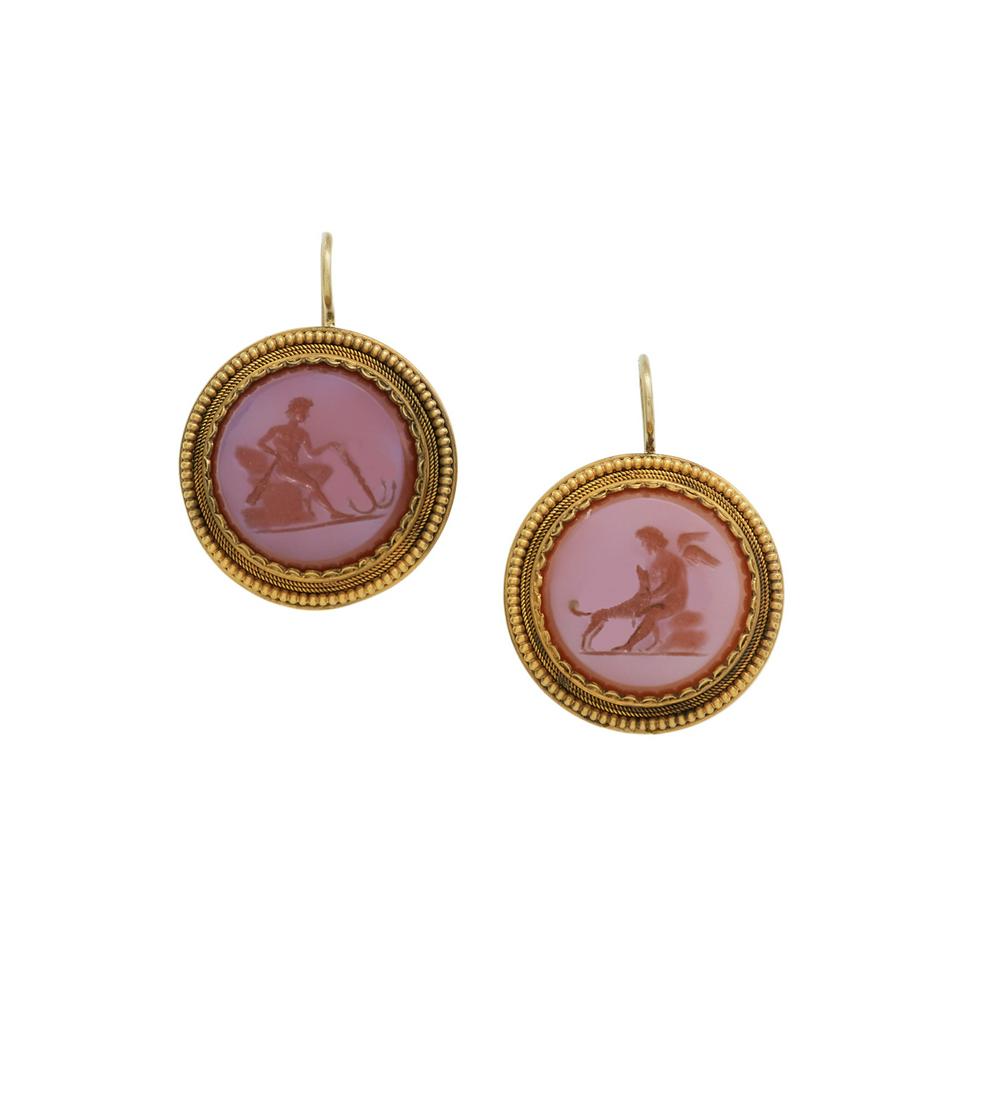 Pair of Victorian Sardonyx Intaglio Earrings (1 of 3)