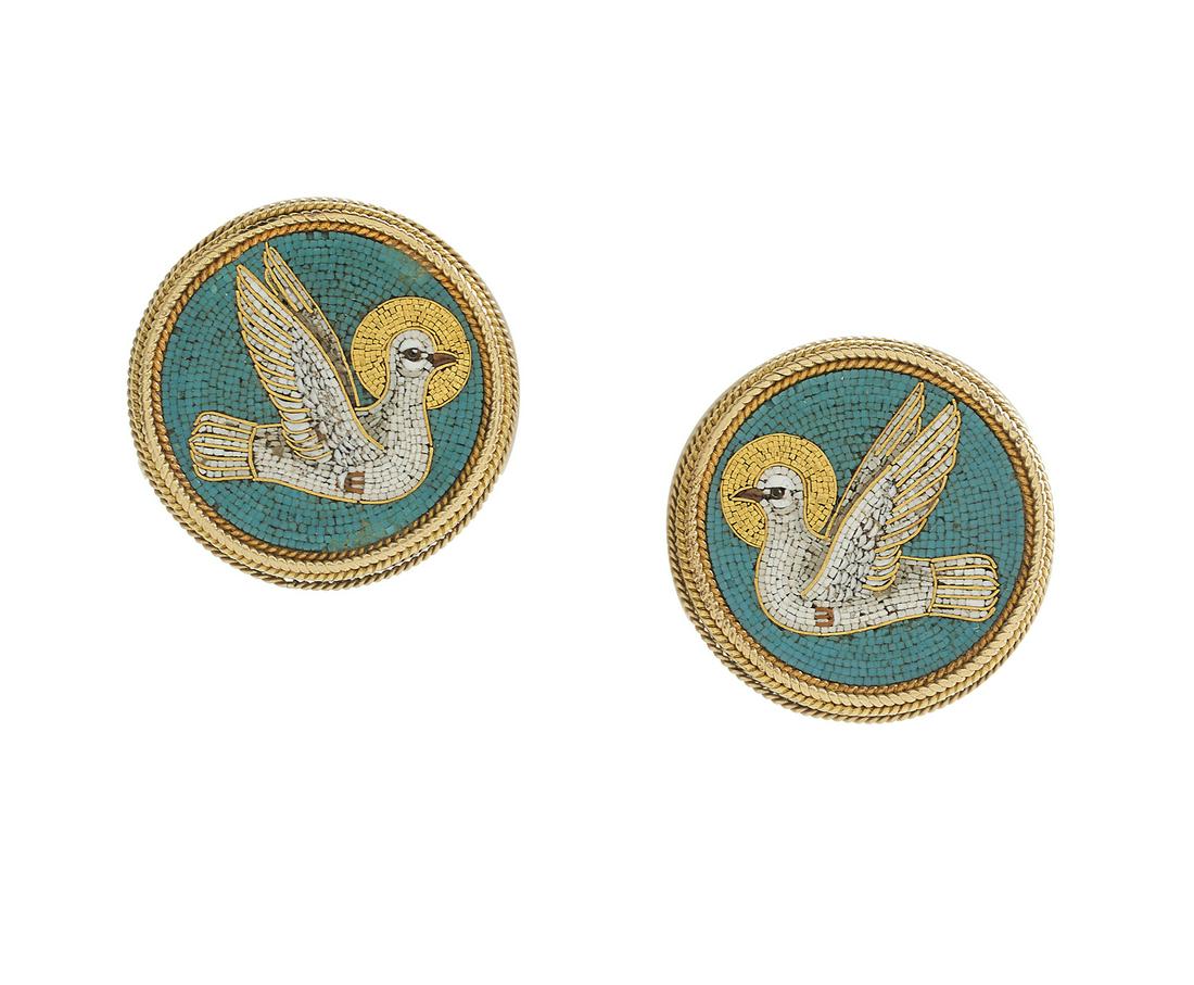 Fine Antique Micromosaic "Holy Spirit" Ear Clips (1 of 3)