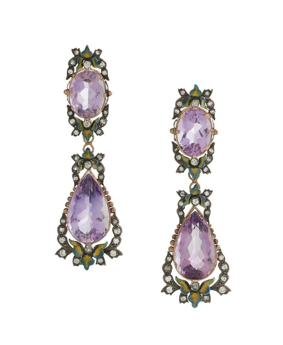 Antique Amethyst and Diamond Drop Earrings (1 of 1)