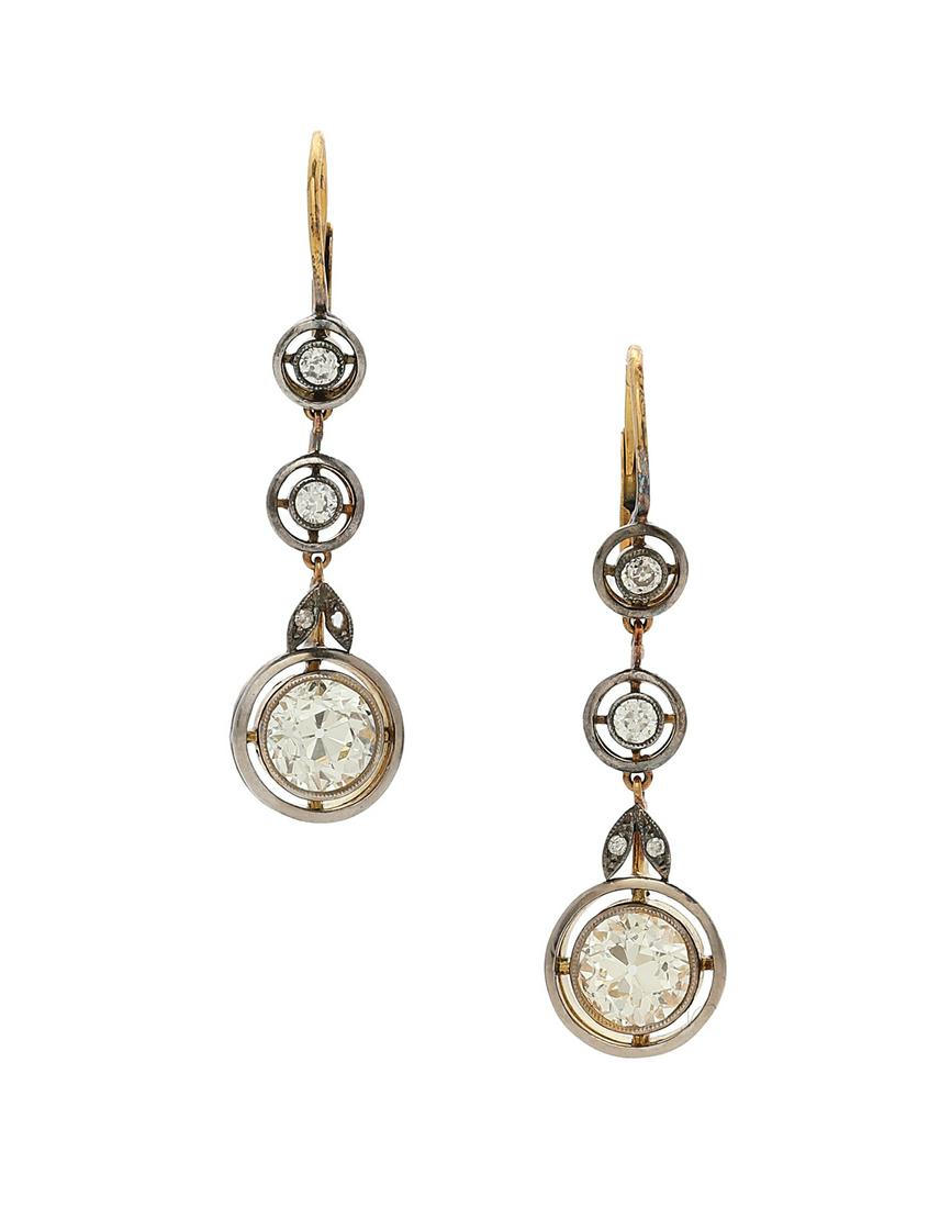 Fine Pair of Belle Epoque Diamond Drop Earrings (1 of 3)