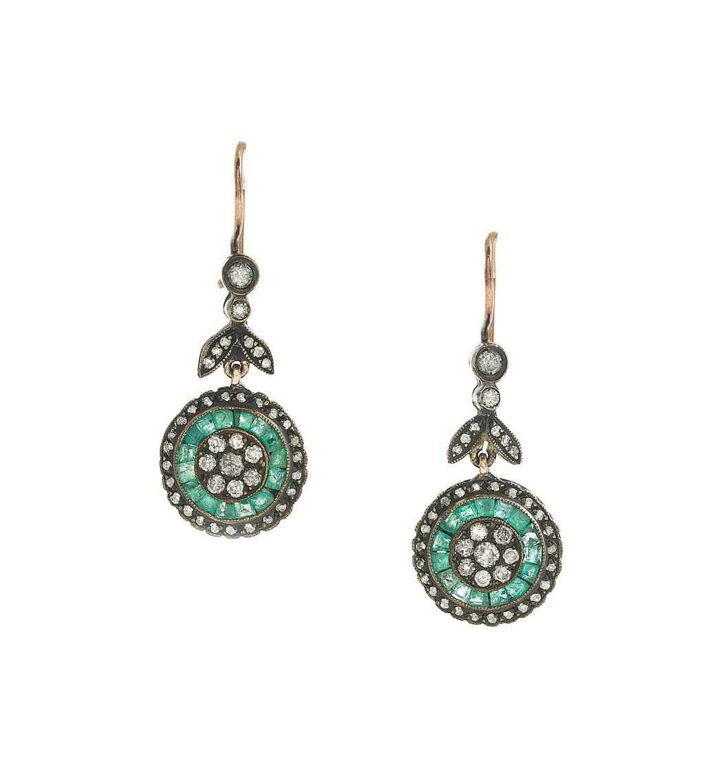Pair of Emerald and Diamond Drop Earrings (1 of 3)