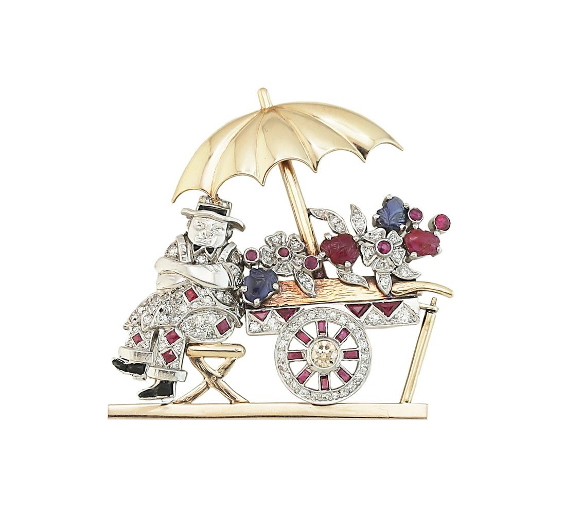 Flower Cart Gemstone Brooch (1 of 1)
