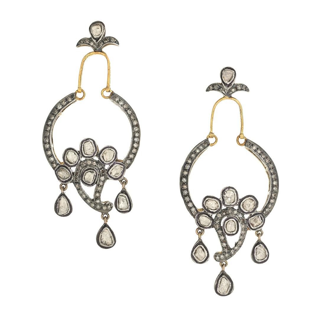 Pair of Indian Diamond Dangle Earrings (1 of 3)