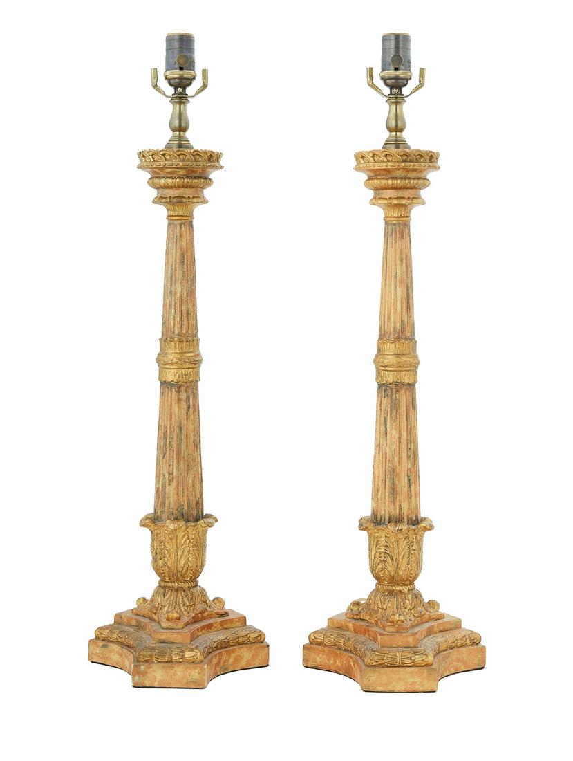 Pair of Italian Empire-Style Giltwood Lamps (1 of 1)