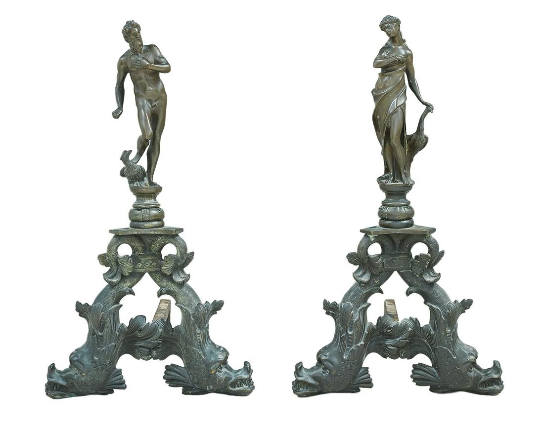 Pair of Patinated Bronze Figural Andirons (1 of 1)