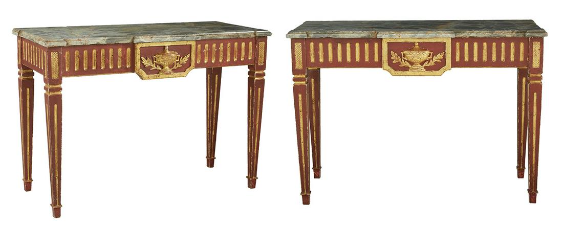 Pair of Italian Marble-Top Console Tables (1 of 5)