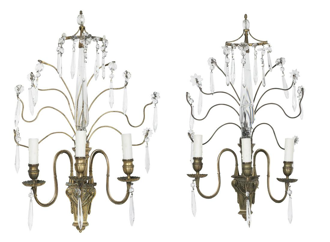 Pair of Bronze and Crystal Sconces (1 of 3)
