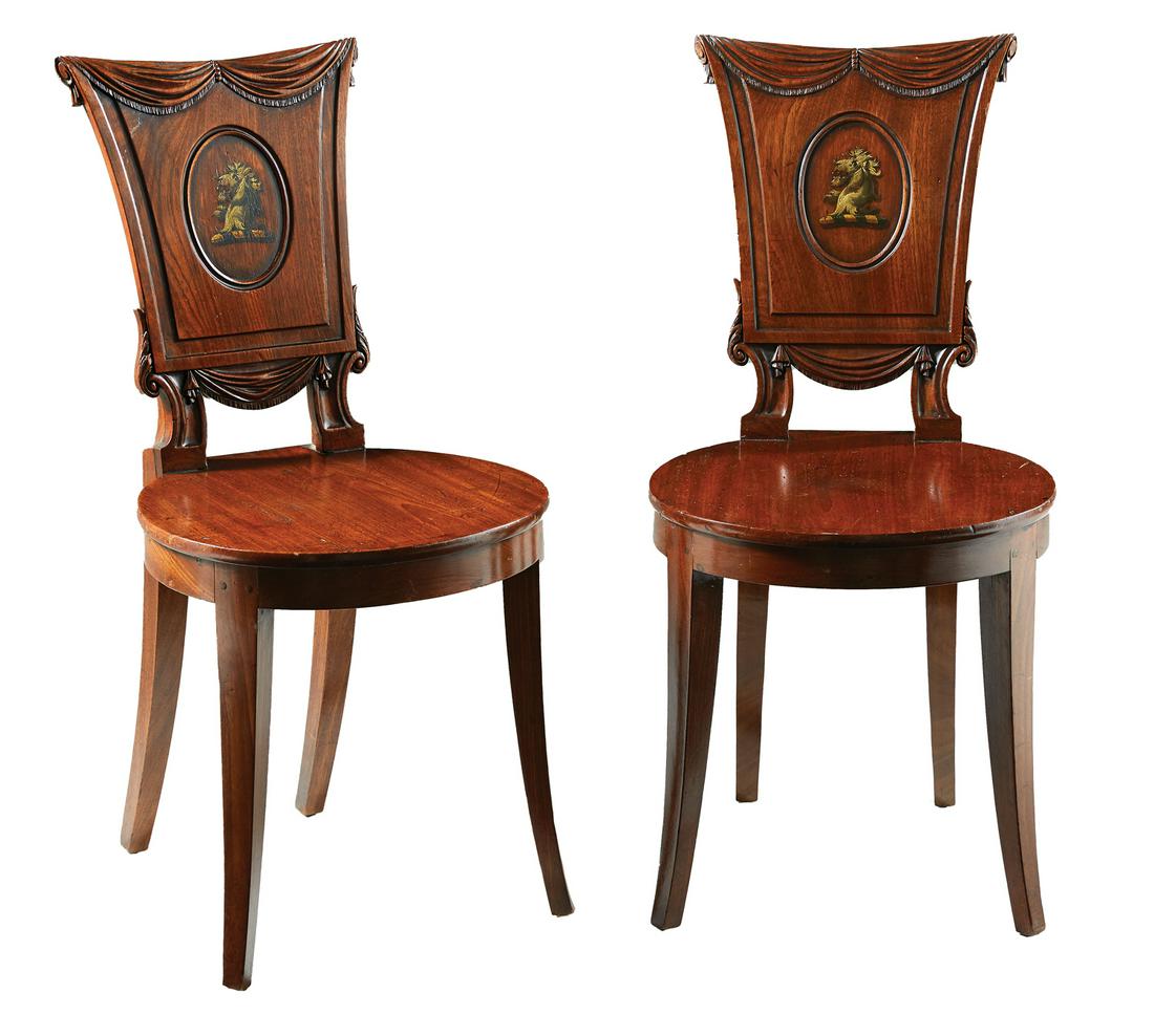 Pair of William IV Mahogany Hall Chairs (1 of 2)