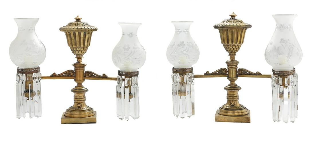 Pair of Regency Bronze and Crystal Argand Lamps (1 of 1)