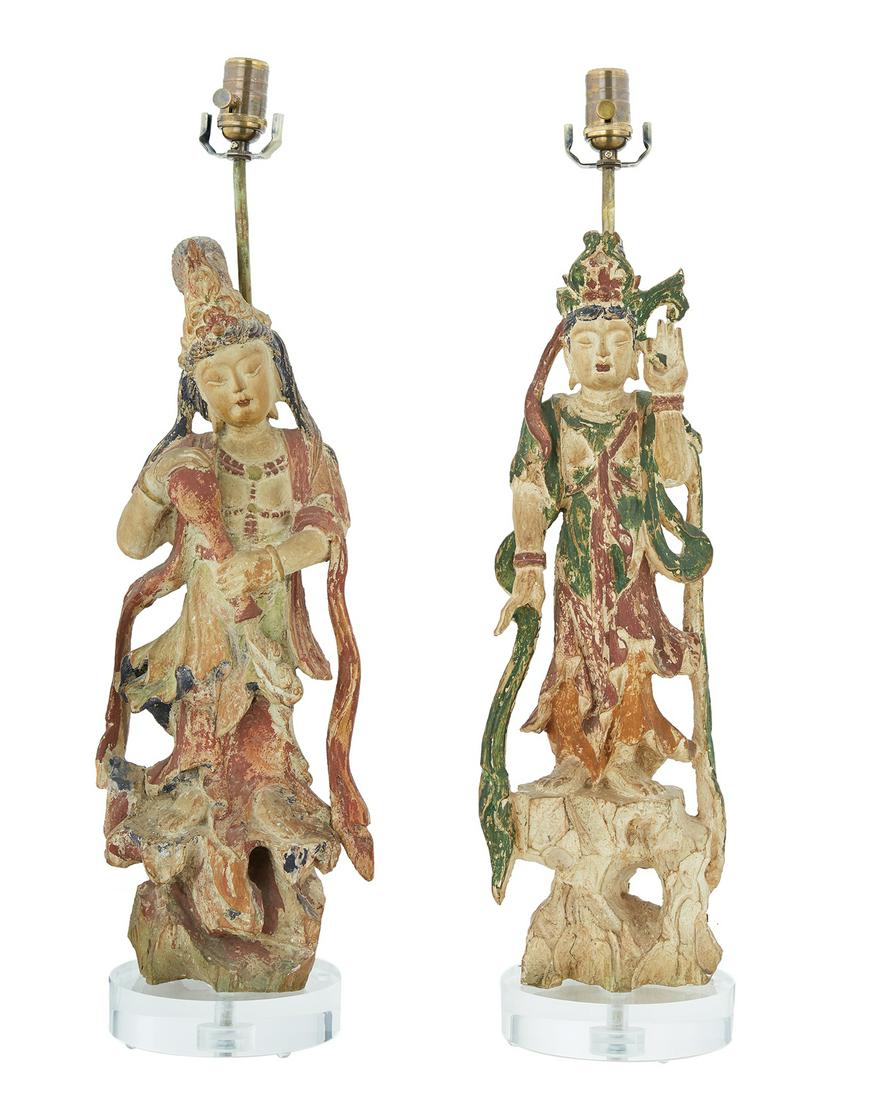 Two Chinese Carved and Painted Figures of Guanyin (1 of 1)