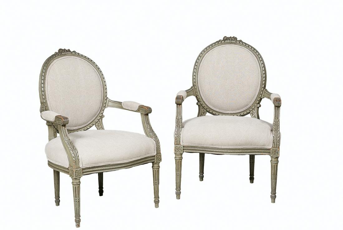 Pair of Louis XVI-Style Polychromed Fauteuils (1 of 1)