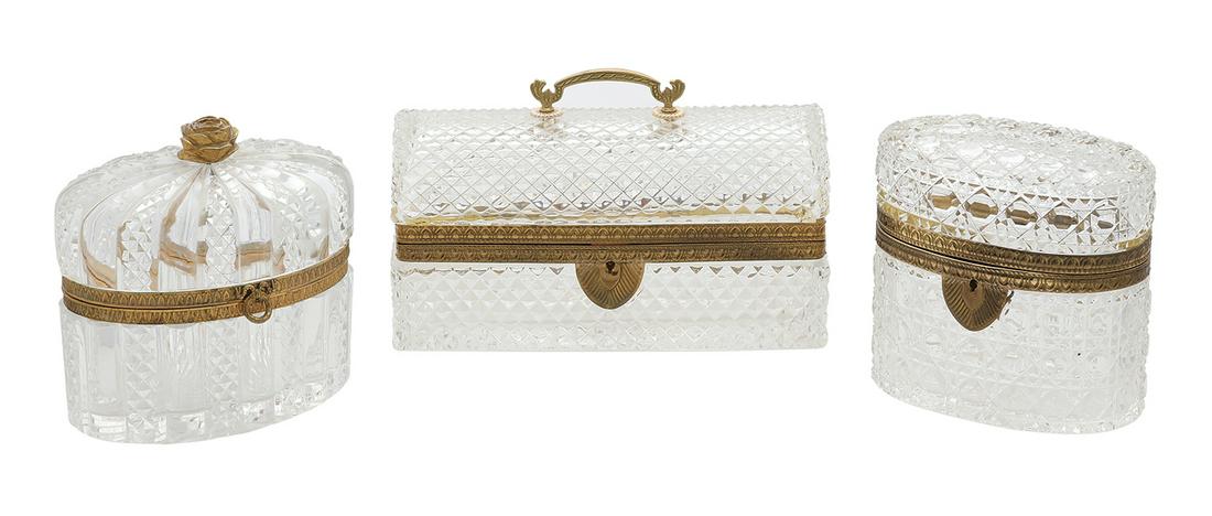 Three French Glass & Gilt-Bronze Jewel Caskets (1 of 1)