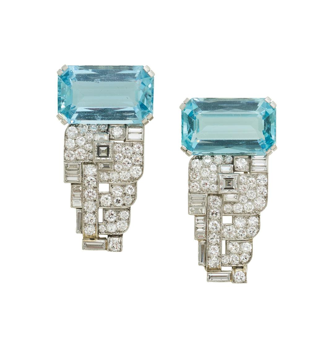 Beautiful Aquamarine and Diamond Dress Clips (1 of 1)