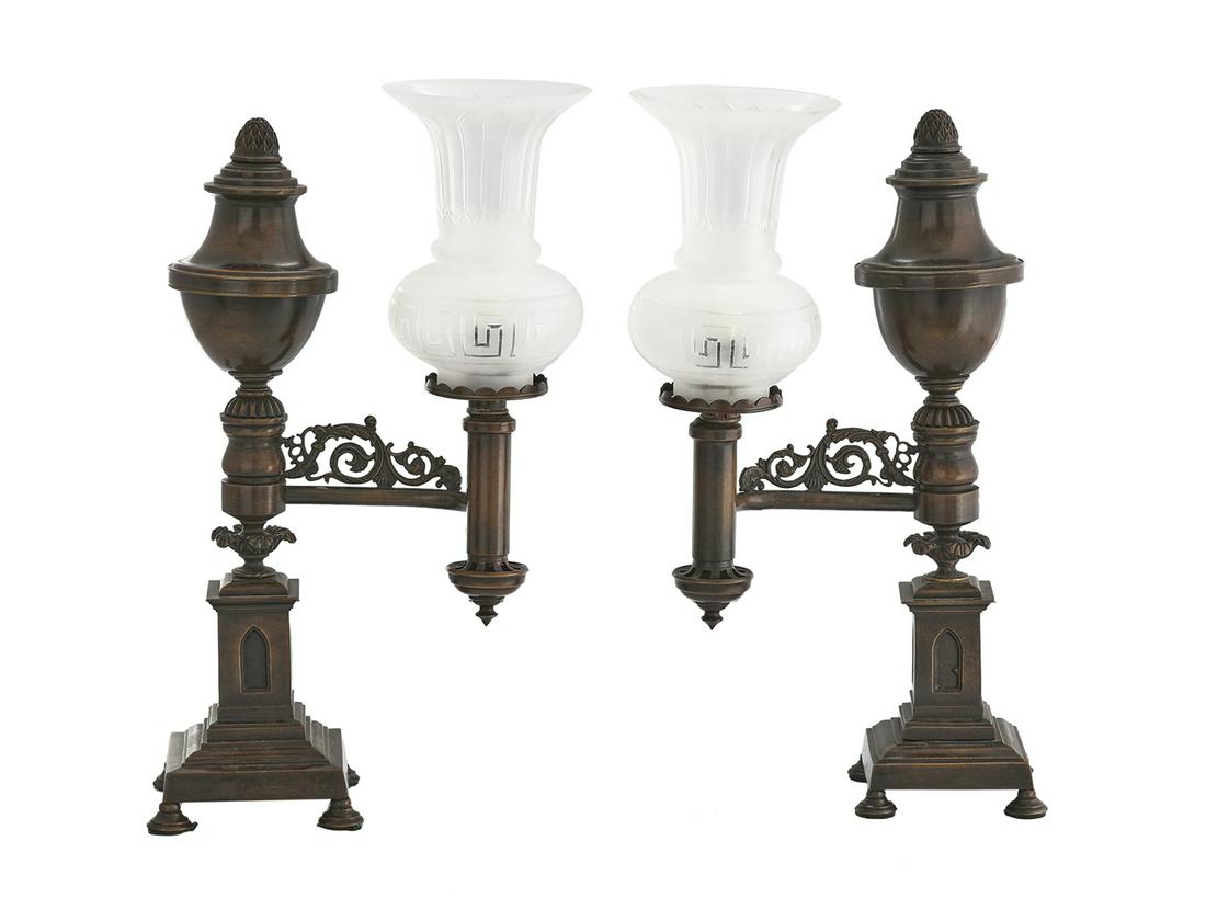 Pair of Patinated Bronze Argand Lamps (1 of 1)