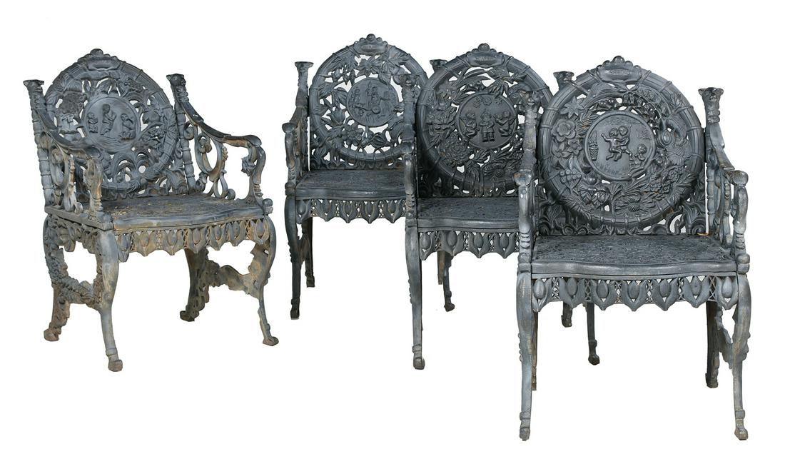 Four Cast Iron "Four Seasons" Garden Chairs (1 of 5)