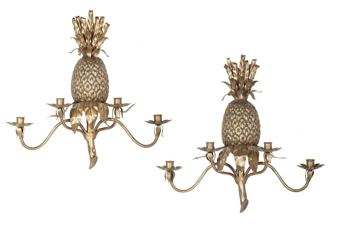 Pair of Gilt-Metal Pineapple-Form Sconces (1 of 3)