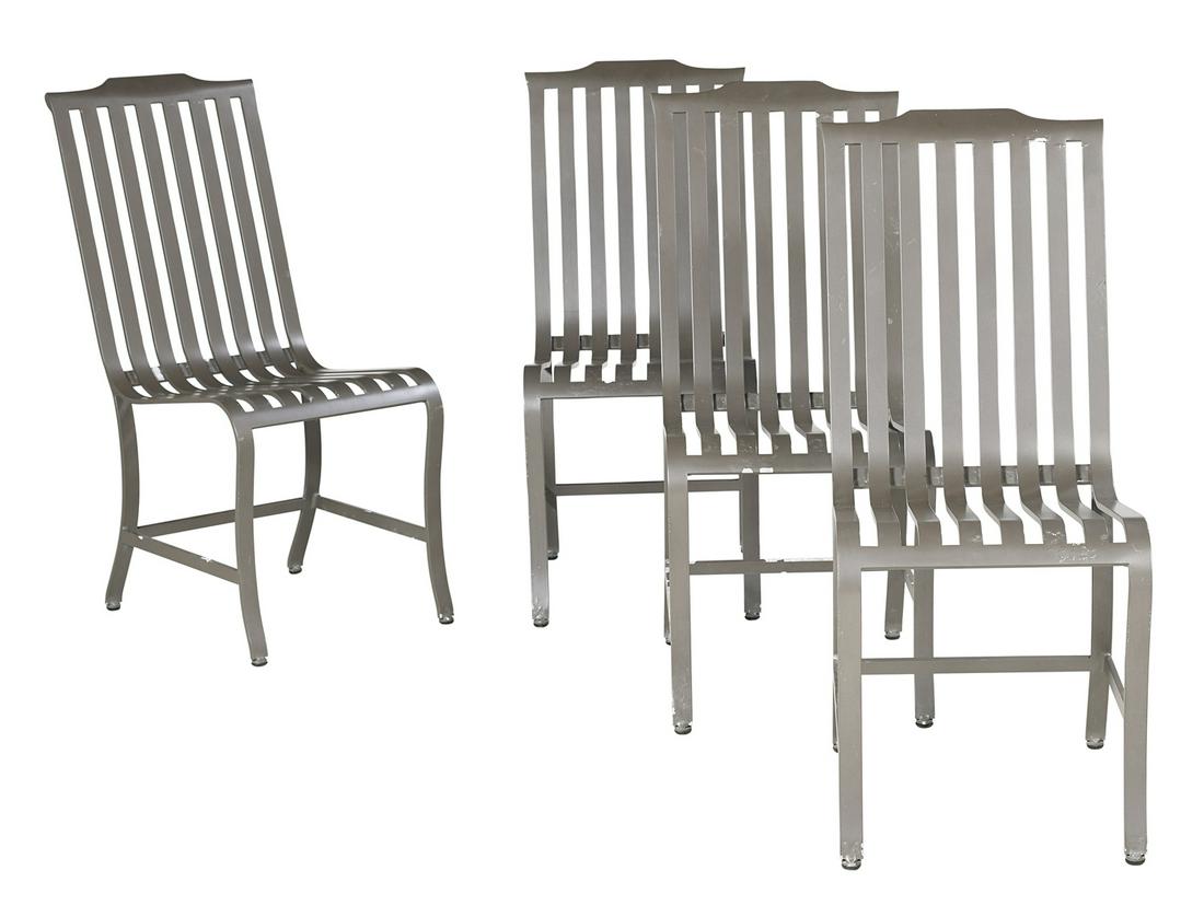 Four McKinnon and Harris "McNeill" Side Chairs: Suite of Four McKinnon and Harris "McNeill" Side Chairs Richmond, Virginia, each aluminum garden chair with a shaped crest rail over curved parallel slats extending to the front seat rail, the shaped 