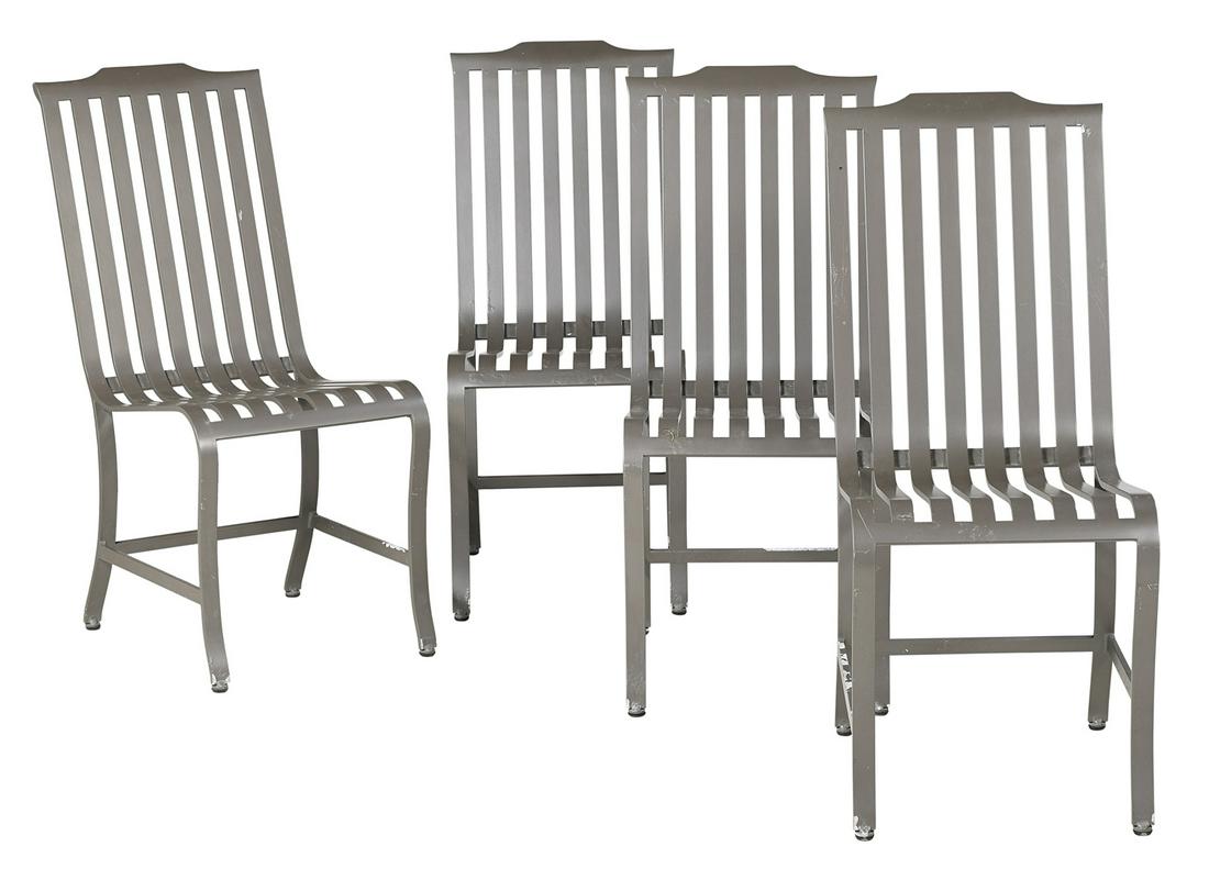 Four McKinnon and Harris "McNeill" Side Chairs: Suite of Four McKinnon and Harris "McNeill" Side Chairs Richmond, Virginia, each aluminum garden chair with a shaped crest rail over curved parallel slats extending to the front seat rail, the shaped 