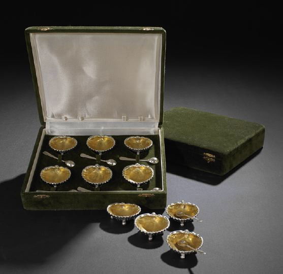 Set of Italian .800 Silver Salt Cellars: Cased Set of Italian .800 Silver Coquille-Form Salt Cellars, third quarter 20th century, by Fabbrica Argenteria Fiorintina, Florence, including ten salt cellars each cast in the form of a realisticall